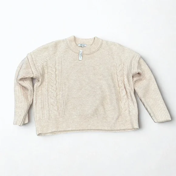 Madewell NWT Cream Cable Knit Sweater | Size M | Alpaca Wool Blend Neutral Beige - Picture 1 of 9